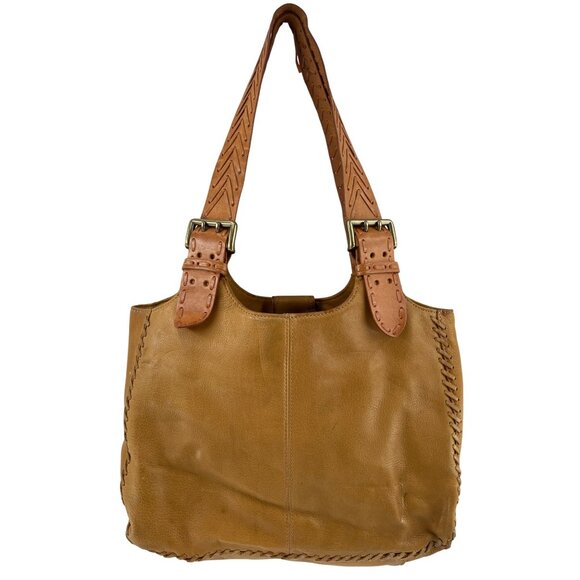 Fossil Leather Camel Tan Tote Handbag Large Boho - Picture 1 of 6